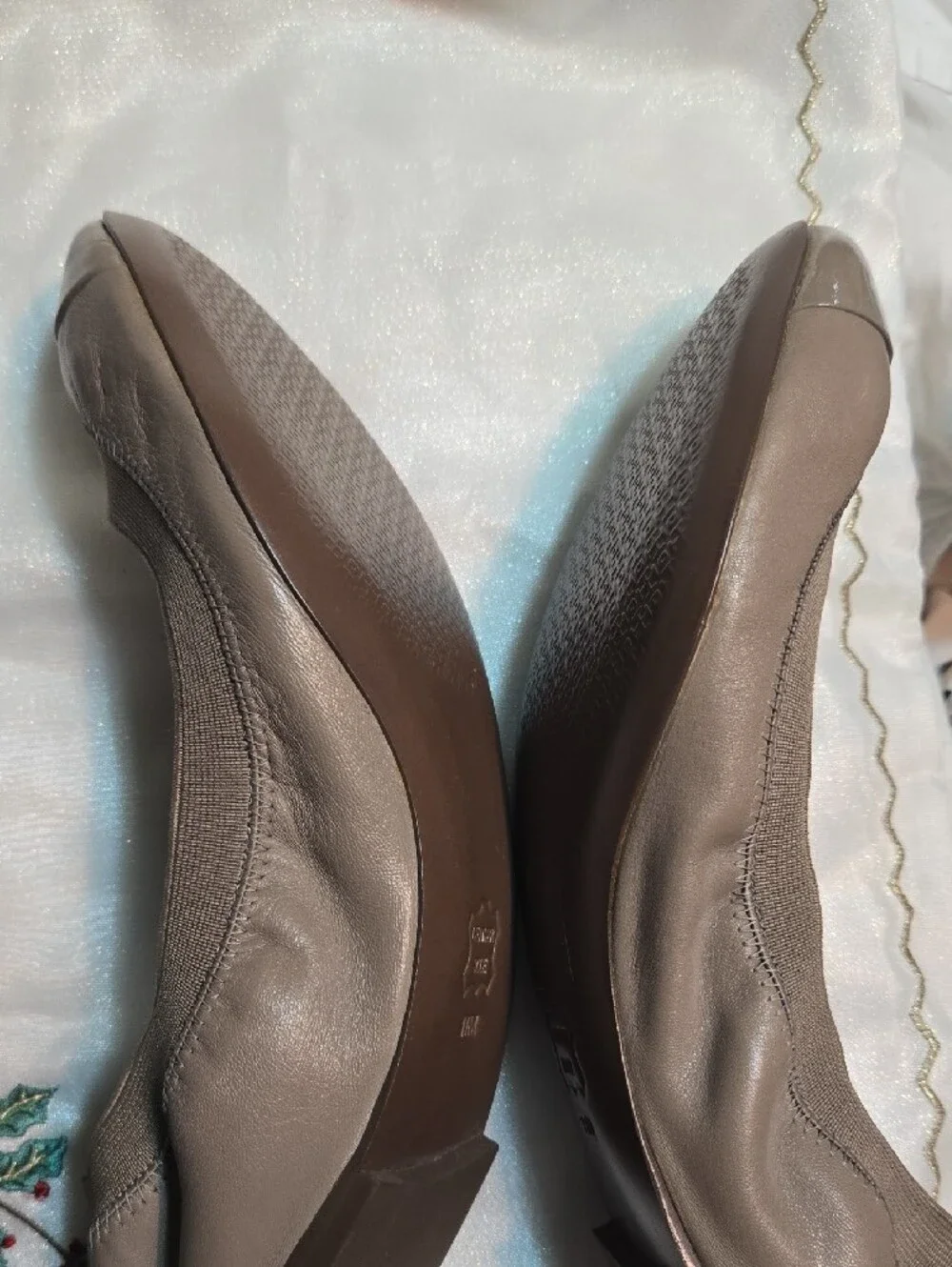 Tory Burch Taupe Patent & Leather Logo Ballet Flats